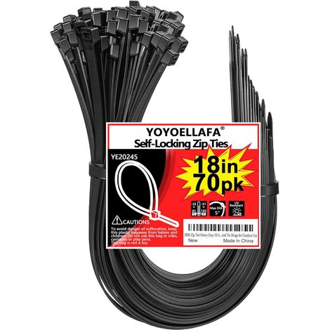 Collier Serrage Plastique 450mm x 9mm, 70 pièces Colliers Rilsan Noir Long, Serre Cable Grand, Attaches de Nylon 9mm /70pcs 90kg (1/5)