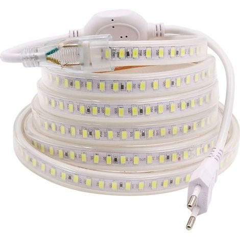 Bande lumineuse LED, barre lumineuse LED, éclairage LED, alimentation 220 V CA, 2835 watts, étanchéité IP68, 144 LED/mètre, 900 lumens, barre lumineuse LED (lumière blanche froide, 8 mètres) (1/5)