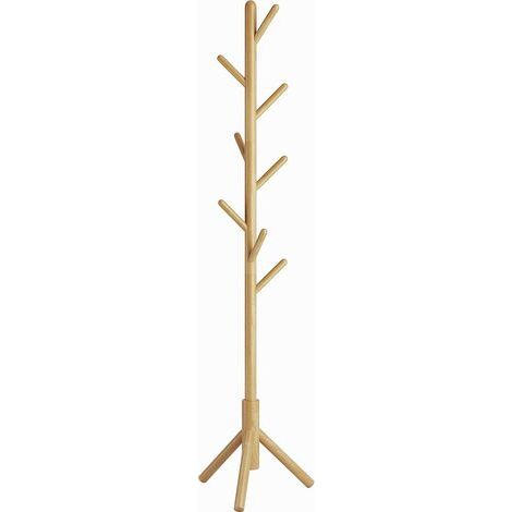 Portemanteau en Bois, Portant à Vêtements avec 8 Crochets, Porte Manteau sur Pieds, Assemblage Facile, pour Chapeau, Vêtements, Sac à Main, Foulards, parapluie (Couleur Bois) (1/5)