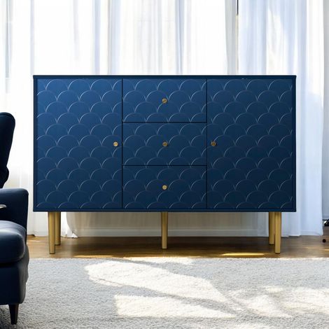 URBAN MEUBLE Commode bleu marine avec 2 portes et 3 tiroirs, Casiers à cloisons (1/5)