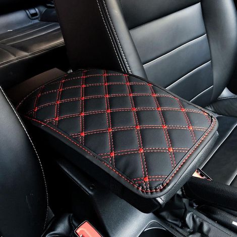 Coussin de console centrale pour voiture, protection accoudoir avec couture rouge, tapis noir matelassé, housse antidérapante, accessoire intérieur auto, garniture siège, kit 1 pièce (1/4)