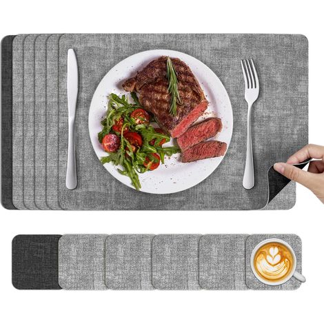 Set de Table Lavable Plastique: Dessous de Table Rectangulaire Lot de 6, Tapis de Table Style Simili Cuir, Antidérapant Table Mat (1/5)