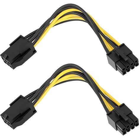 Câble Adaptateur d'Alimentation PCIe 6 Broches vers 8 Broches, 22 cm, Ensemble de 2 Pièces, Noir/Jaune