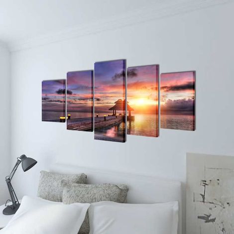 vidaXL Set decorativo de lienzos para pared playa con pérgola 200 x 100 cm (1/2)