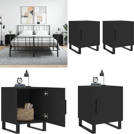 Comodini 2 pz Neri 40x40x50 cm in Legno Multistrato - Comodino in legno - Comodino nero
