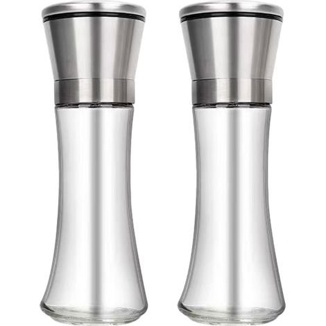 Moulin À Poivre - Acier Inoxydable Réglable - Verre Transparent - Cœur En Céramique - Conservation Fraîcheur Épices - 2 Pièces (1/5)