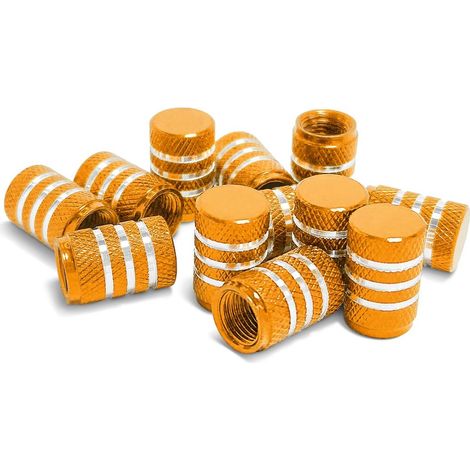 12 Capuchons Valve Métal avec Anneau Caoutchouc, Couvercle Valve Pneu en Aluminium Moleté pour Voitures (Or) (1/5)