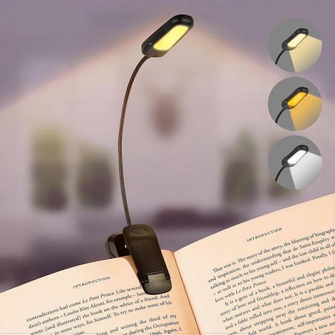 Lampe de lecture rechargeable à 9 LED, 3 températures de couleur, autonomie de 50 heures, à pince pour livres et livres. (1/5)