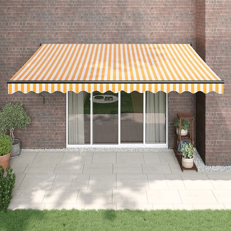 Auvent rétractable Store banne Marquise jaune et blanc 4x3 m tissu et aluminium NDTN2537145 (1/5)