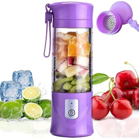 Portable Mixeur des Fruits Rechargeable USB,Mini Blender Pour Smoothie, Milk-Shake,Jus de Fruits,Blender Portable 350-420ml 6 Lames pour Sport et Voyage,Sans BPA,Noël Cadeau Femme Homme (Violet) [Clas