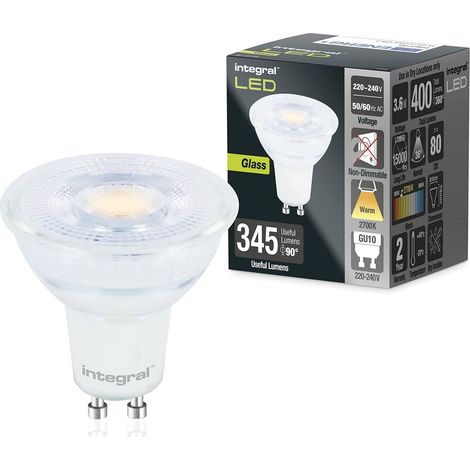Integral Ampoule LED GU10 10 PACK Chaud 2700K, 400LM, 3,6W (équivalent à 50W) non dimmable - Efficace en énergie et idéale pour les spots et projecteurs dans les salles de bains, cuisines, salons (1/5)