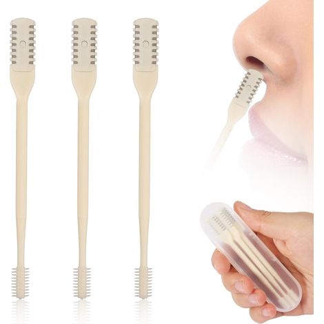3 Pièces 2 en 1 Tondeuse à Poils de Nez, Rotative à 360° Coupe-Poils de Nez Double Face Coupe Poils de Nez Manuel Outil d'Épilation des Narines avec Cure-Oreilles pour Hommes Femmes (Crème) (1/5)