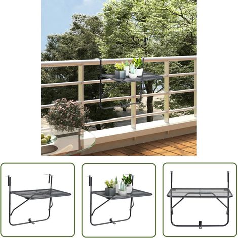 INLIFE Table de balcon Noir 60x40 cm Acier (1/5)
