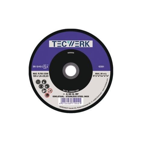Disque à tronçonner Action D125x1mm droit INOX Alésage 22,23mm TECWERK (1/2)