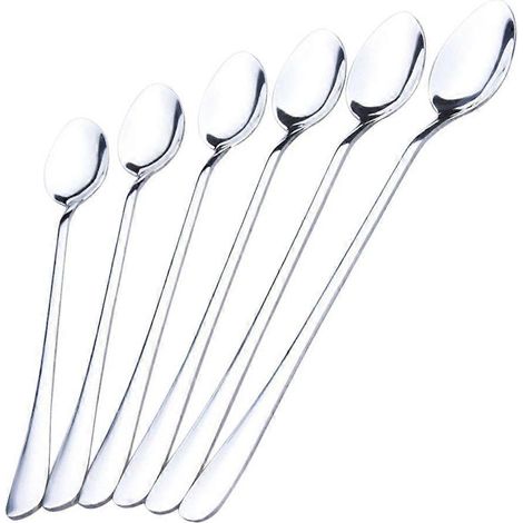 Lot de 6 cuillères à thé/café en acier inoxydable à long manche, pour servir des glaces (1/5)