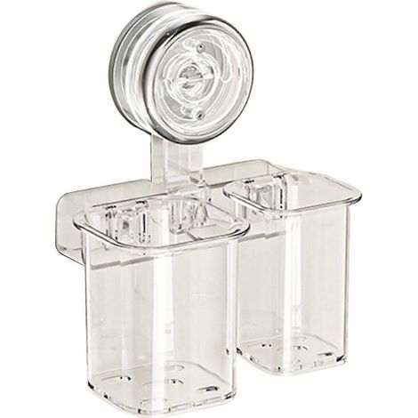 Porte-brosse à dents à ventouse durable, pratique et fonctionnel, conception murale, forte capacité de charge, convient aux salles de bains, compact et transparent, capacité de 2 compartiments. (1/5)