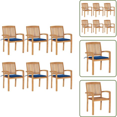 The Living Store Sillas de jardín apilables 6 uds madera de teca con cojines - Sillas de jardín de madera