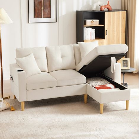 Sofa Ecksofa Aufbewahrung Chaiselongue Beige OKMYHOME (1/5)