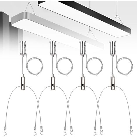 4 Kits Câble Acier, Réglable 1m, Charge 3kg, Pour Cadre Photo Miroir Luminaire Intérieur (1/5)
