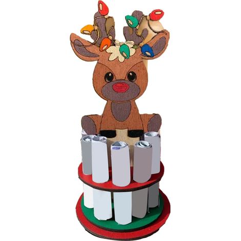 Porte-monnaie de Noël festif et original en bois, motif cerf, idéal pour les décorations de fêtes. (1/4)