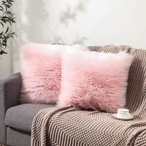 2 housses de coussin à poils longs, housse de coussin de canapé, housse de coussin en peluche (Rose, 45 x 45 cm) (1/4)
