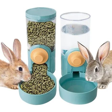 Distributeur automatique suspendu de nourriture et d'eau (35 oz) pour animaux de compagnie (lapin, chat, chien, chinchilla, furet) - Système d'alimentation et d'abreuvement par gravité