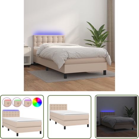 The Living Store Sommier à lattes de lit avec matelas et LED Cappuccino 90x200cm - Lit Capitonné - Lit Avec Led - Lit Design - Lit Double - Matelas À Ressorts Ensachés (1/5)