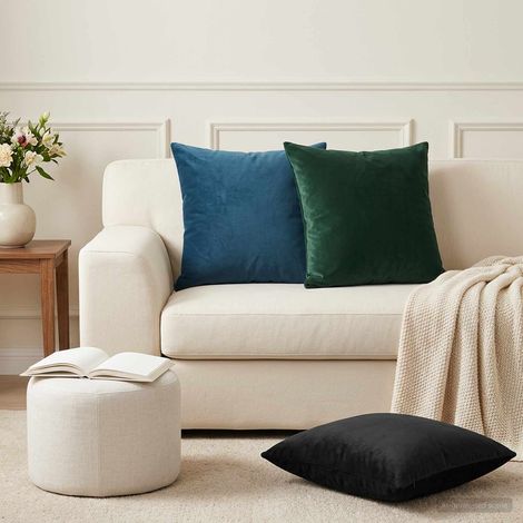 Irovami Lot de 2 housses de coussin, vert foncé, velours, 45x45 cm (1/5)
