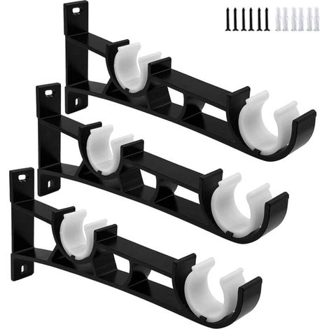 Supports de tringle à rideau double, crochets de tringle à rideau noirs, accessoires de suspension de tringle à rideau, ensemble de 3 (1/5)
