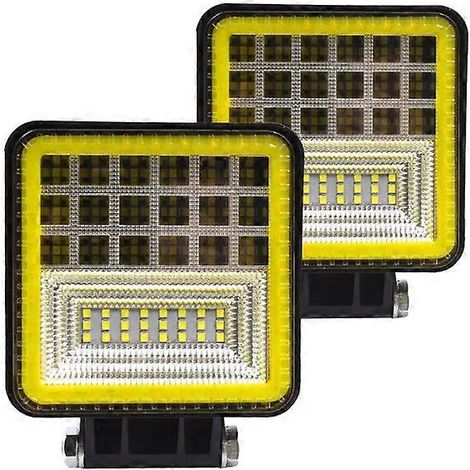 Barre lumineuse LED Nlpearl pour travail tout-terrain 4x4, compatible Jeep, camion, tracteur, bateau, SUV, quad, antibrouillard, 12 V/24 V, 2 pièces, 126 W, jaune (1/5)