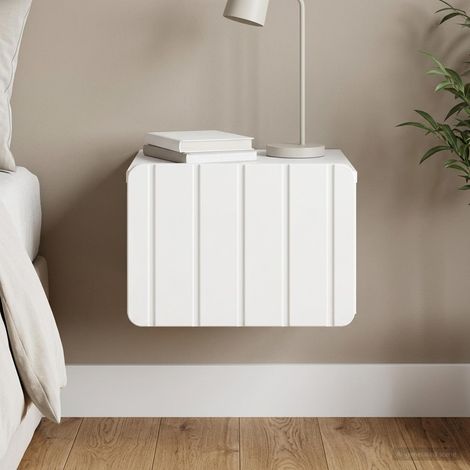 Table de chevet murale blanc brillant en bois d’ingénierie, 33 x 34,5 x 24 cm - PANGIVO (1/5)