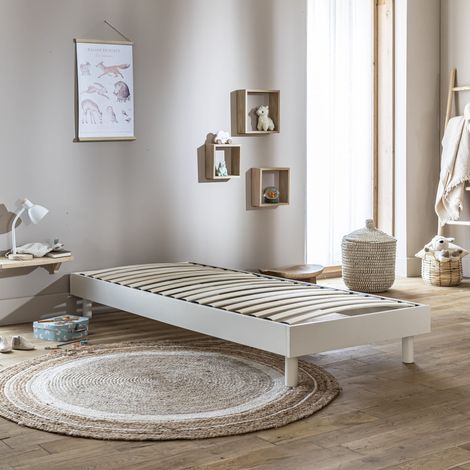 Sommier kit enfant en bois massif blanc cassé 90x190 (1/5)