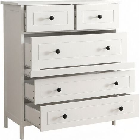 CHICFURN Cómoda con 5 cajones blanca, mueble auxiliar compacto con gran capacidad de almacenamiento para dormitorio, cocina o recibidor, estilo moderno y elegante (1/5)
