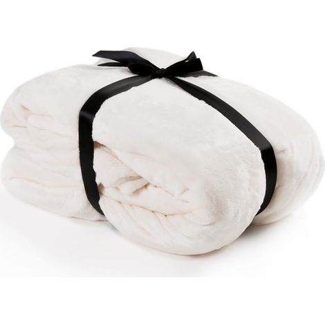 Kuscheldecke Tagesdecke Wohndecke 210 x 280 cm Flanell Decke Bettüberwurf XXXL Creme