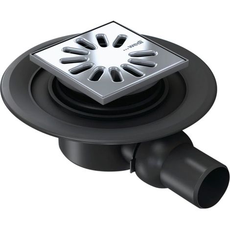 Wedi – Bonde de douche écoulement horizontal DN50 – Grille inox carrée 115x115mm – Débit 0,8 l/s – SKU 77000011