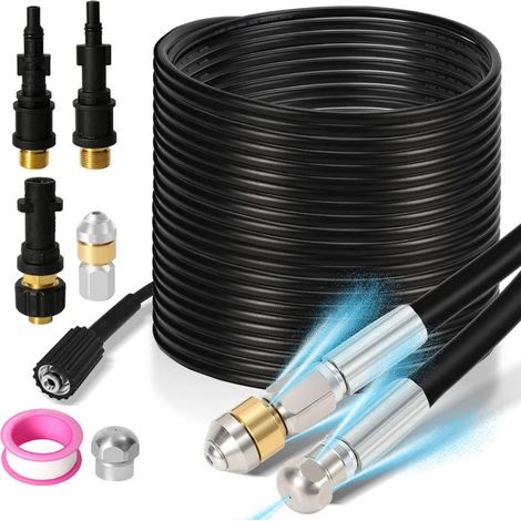 Tuyau déboucheur 30m 2 embouts nettoyeur haute pression compatible Kärcher déboucheur canalisation tuyau de (1/4)