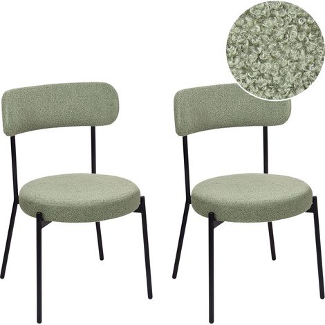 Set di 2 sedie da sala da pranzo senza braccioli in acciaio Boucle con gambe nere Verde Chiaro Allison