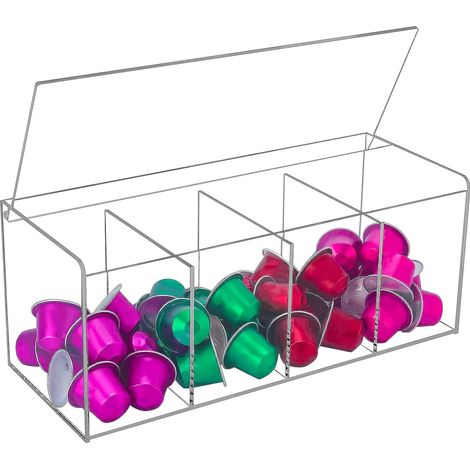 Grand support de dosettes de café, distributeur de capsules en acrylique transparent avec compartiment, boîte de rangement en plastique (1/5)
