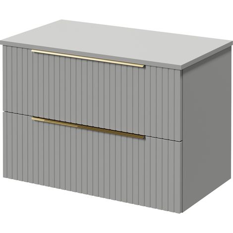 Helix 460 Fluted Pebble Grey 800mm Wall Mounted 2 Drawer Vanity Unit for Countertop Basins