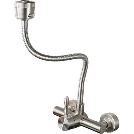 Robinet de baignoire mural avec douchette, mitigeur monocommande ronde en inox brossé, mélangeur de douche à main pour salle de bains, sortie 35 cm, finition acier brossé. (1/5)