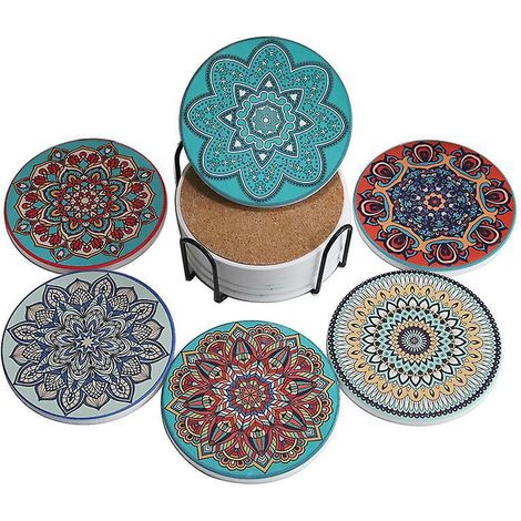sous-verres  Impression Numrique Uv  Motif Complexe Symtrique, Ensemble De 6 Sous-verres Avec Support, Sous-verres En Cramique Absorbants Antidrap (1/5)