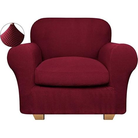 Housses de canapé 1 Place Avec Accoudoirs Housse pour Fauteuil Élastique Canapé Extensible avec Housse de Coussin - vin rouge (1/4)