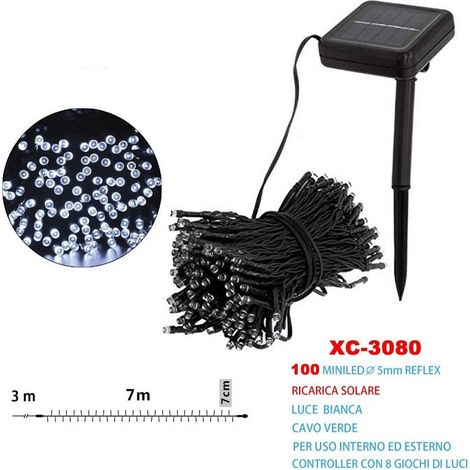 Wisdom - Catena Luminosa Natale 100led Con Ricarica Ad Energia Solare Luce Bianca Xc-3080 -