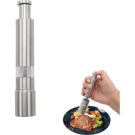 Macina sale e pepe monoblocco in acciaio inox con funzionamento a pulsante, design moderno (argento) (1/5)
