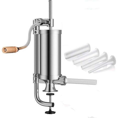 Poussoir à Saucisses Manuel en Acier Inoxydable - Machine à saucisses Vertical avec Support de fixation et 4 Remplissage Tubes (1/5)