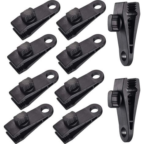 10er-Pack Planenclips, robustes Nylon, gezahnte Backen, Seilbefestigungsloch, für Zelt, Camping, Markise (1/5)