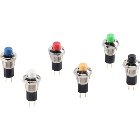 Interrupteur à bouton-poussoir métallique autobloquant de 10 mm avec verrouillage, sans réinitialisation, 2 broches plaquées or avec écrou, six couleurs, plaquées or, 6 pièces (1/3)