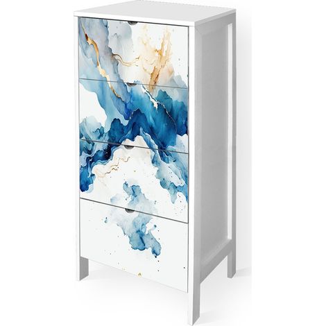 Lupia - Cassettiera Mobile Italy, Stile Minimal in Legno, 4 Cassetti, Stampa GOLDEN BLUE, Adatta a Ogni Stanza, 39x29xH78 cm, organizer Colore Bianco decorato (1/4)
