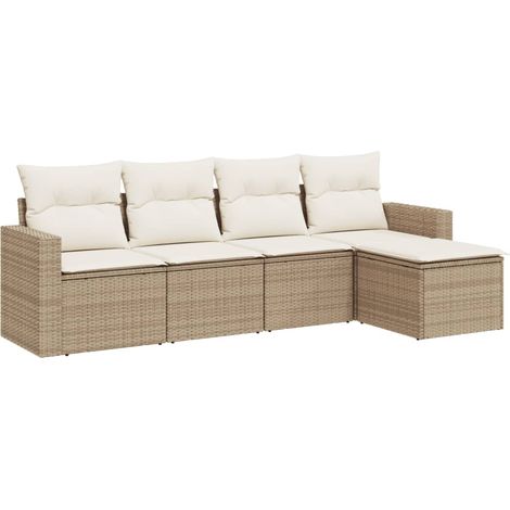 Salon de jardin avec coussins 5 pcs beige résine tressée (1/3)
