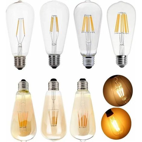 Ampoule LED Edison, 6 Pièces Ampoule LED E27 Vintage Lampe Décorative Rétro Edison Ampoule Antique Lampe ST64 2W 2700k LED Filament pour Restaurant Café Bar Ampoules à Incandescence (1/4)